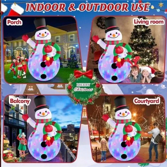 8FT Christmas Inflatables Outdoor Decor, Snowman Holding Garland Blow Up
